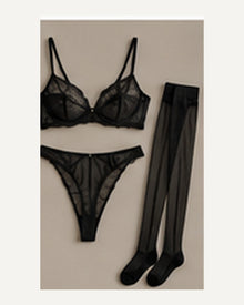 Celine Lace Bralette Set with Soft Stretch — Longline, Black