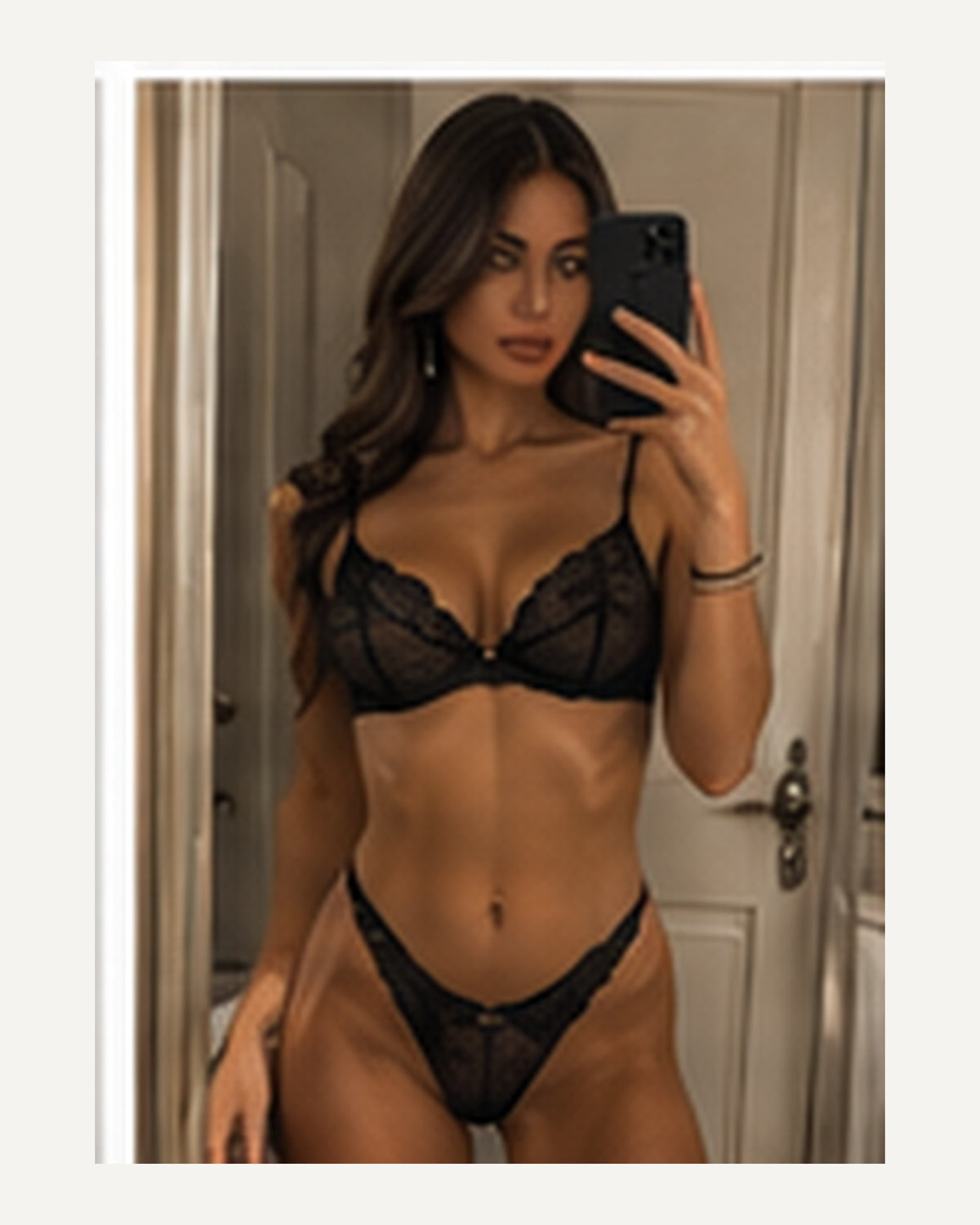 Celine Lace Bralette Set with Soft Stretch — Longline, Black