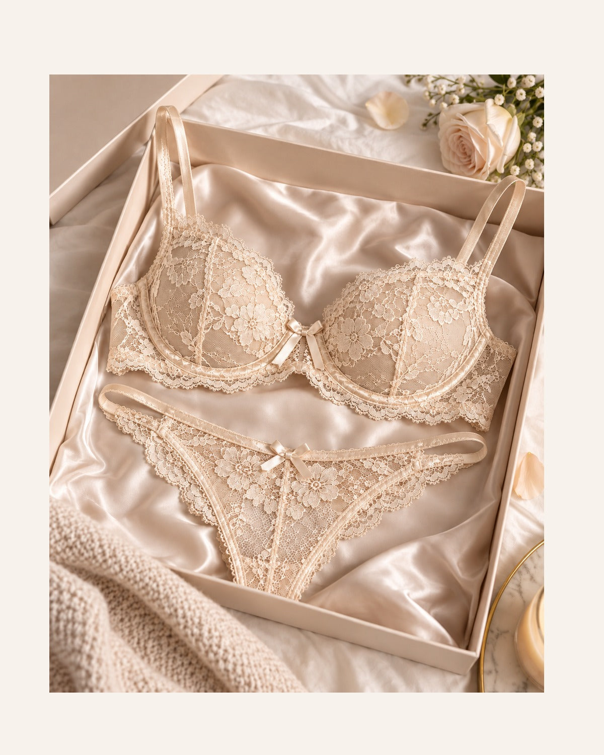 Alderley Clean Edge Satin Trim Set — Fine Elastic, Champagne