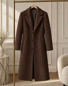 After Hours Stella Tonal Embroidered Wool-Look Overcoat — Chocolate Minimal Branding
