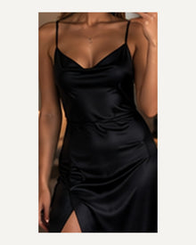Eden High Cut Slip Nightdress — Light Lining, Black