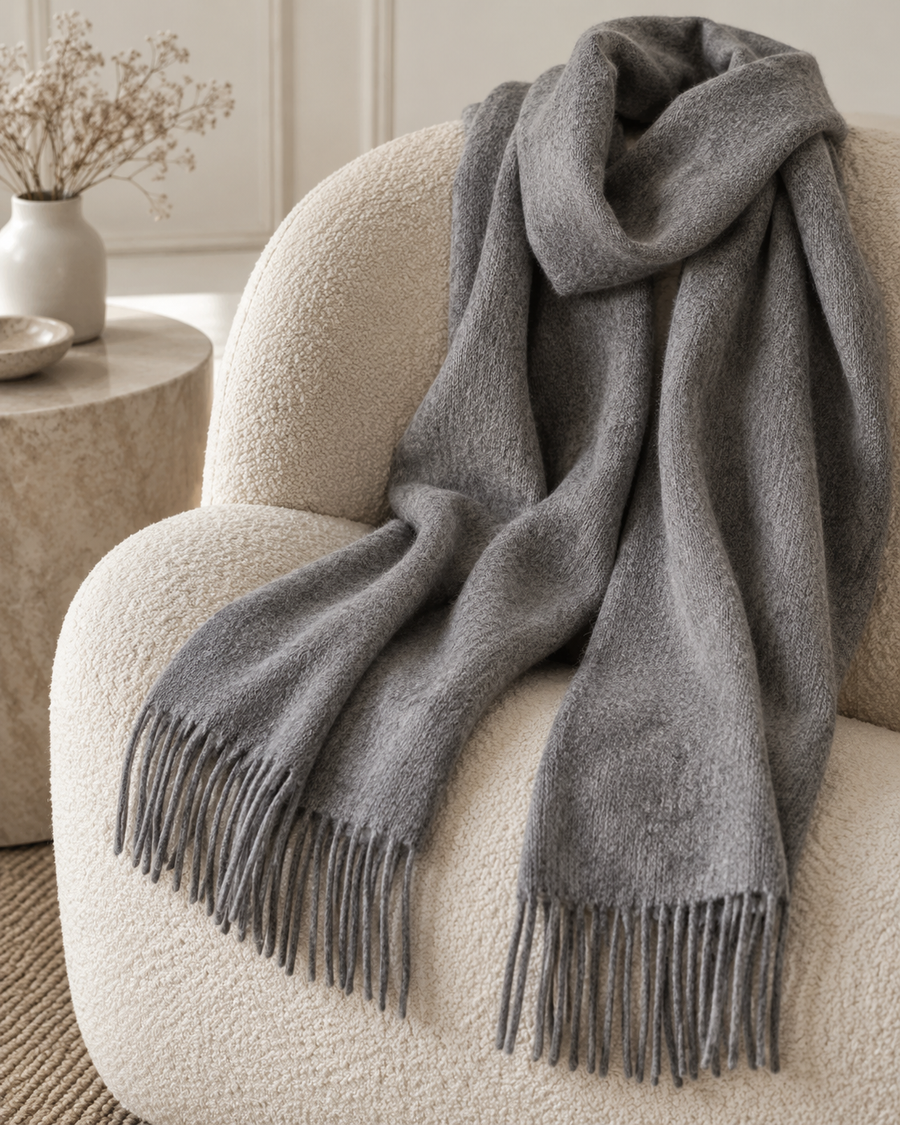 Monaco Raised Edge Oversized Scarf — Pocket-Friendly Profile, Grey