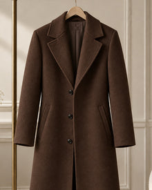 After Hours Stella Tonal Embroidered Wool-Look Overcoat — Chocolate Minimal Branding
