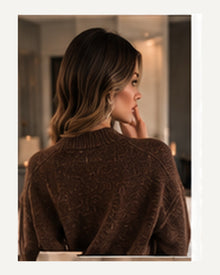 Serena Chocolate Peplum Line Fine-Knit Cardigan — Defined Shoulder