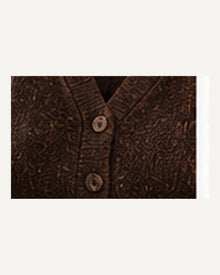 Serena Chocolate Peplum Line Fine-Knit Cardigan — Defined Shoulder