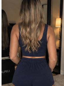 Serena Soft Lounge Set with Minimal Branding — High Waist, Navy