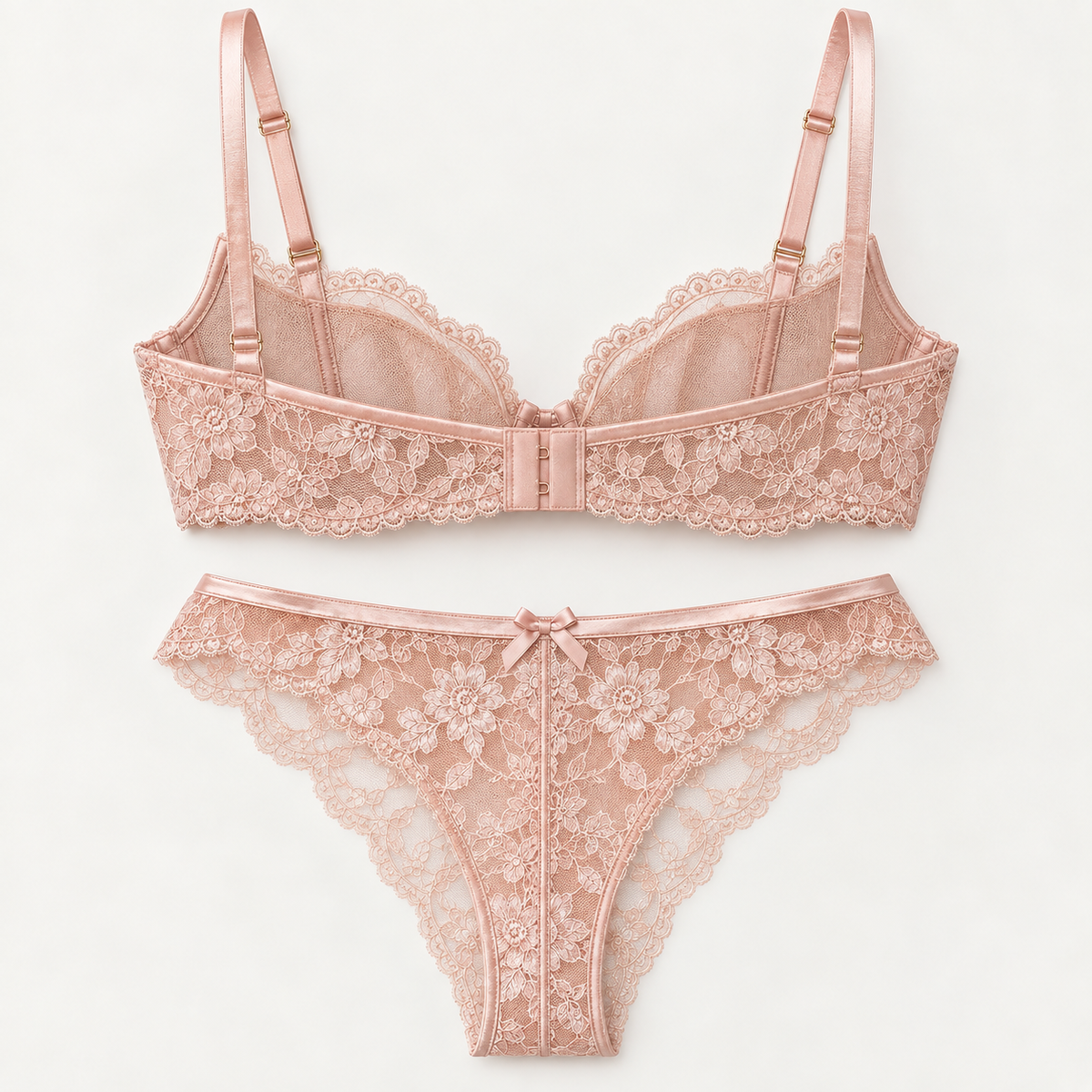 Solace Triangle Bra Set: Scalloped Edge + Flexible Band — Champagne