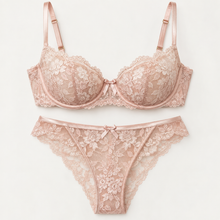 Solace Triangle Bra Set: Scalloped Edge + Flexible Band — Champagne