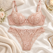 Solace Triangle Bra Set: Scalloped Edge + Flexible Band — Champagne