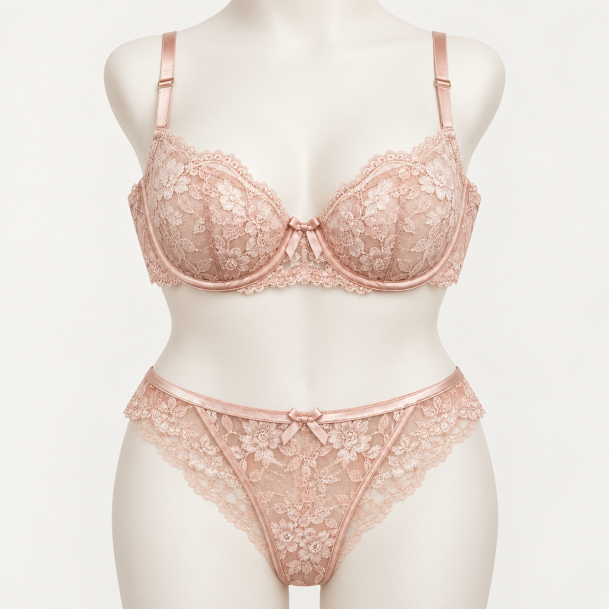Solace Triangle Bra Set: Scalloped Edge + Flexible Band — Champagne
