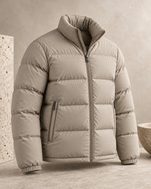 After Hours Palermo Mock Neck Puffer Jacket — Stone Structured Cuff