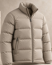 After Hours Palermo Mock Neck Puffer Jacket — Stone Structured Cuff