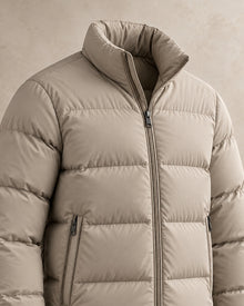 After Hours Palermo Mock Neck Puffer Jacket — Stone Structured Cuff
