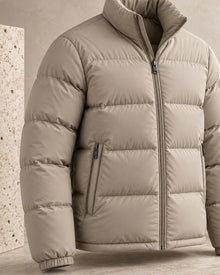 After Hours Palermo Mock Neck Puffer Jacket — Stone Structured Cuff