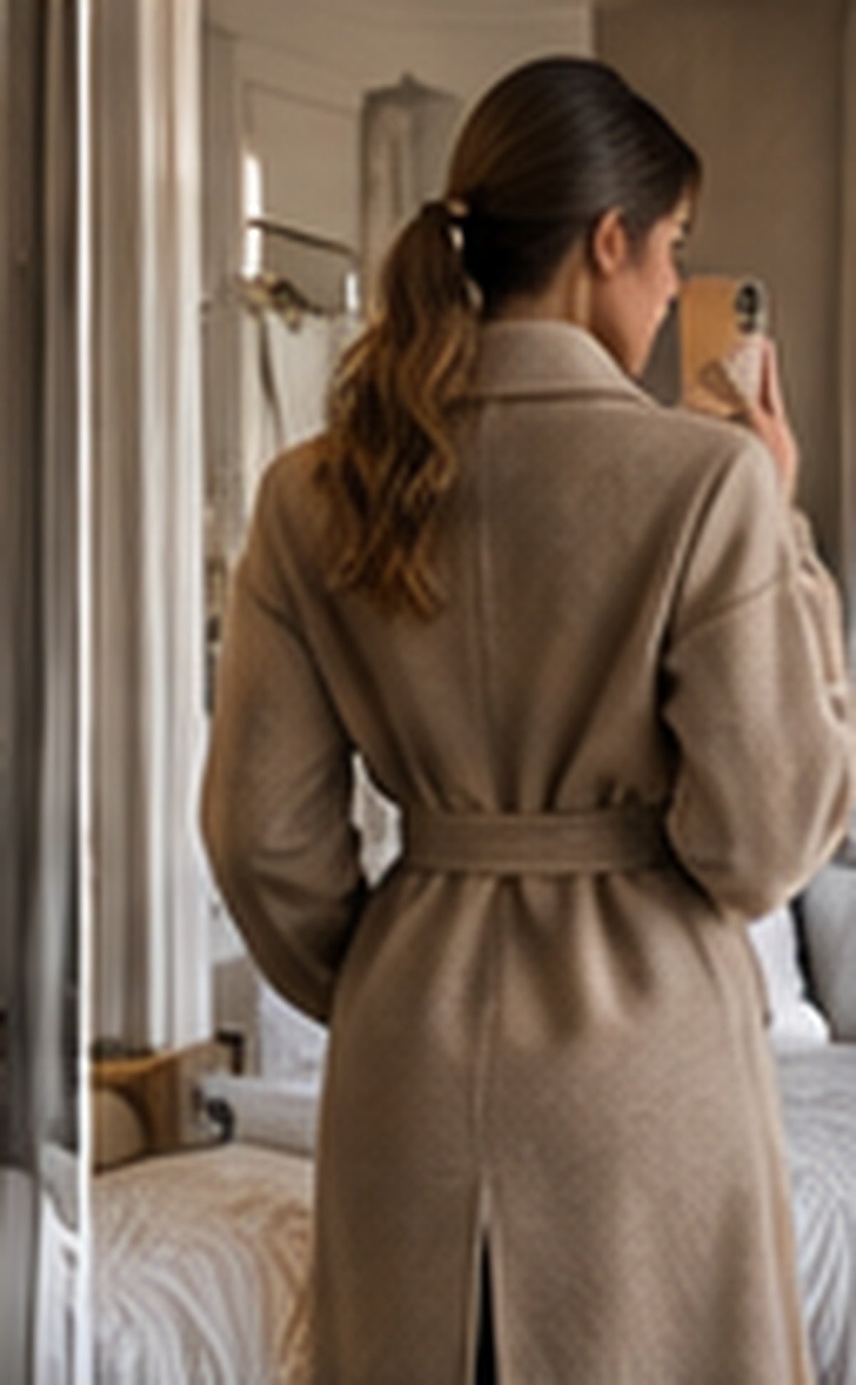 Studio Verona Darted Belted Coat — Stone Tonal Hardware