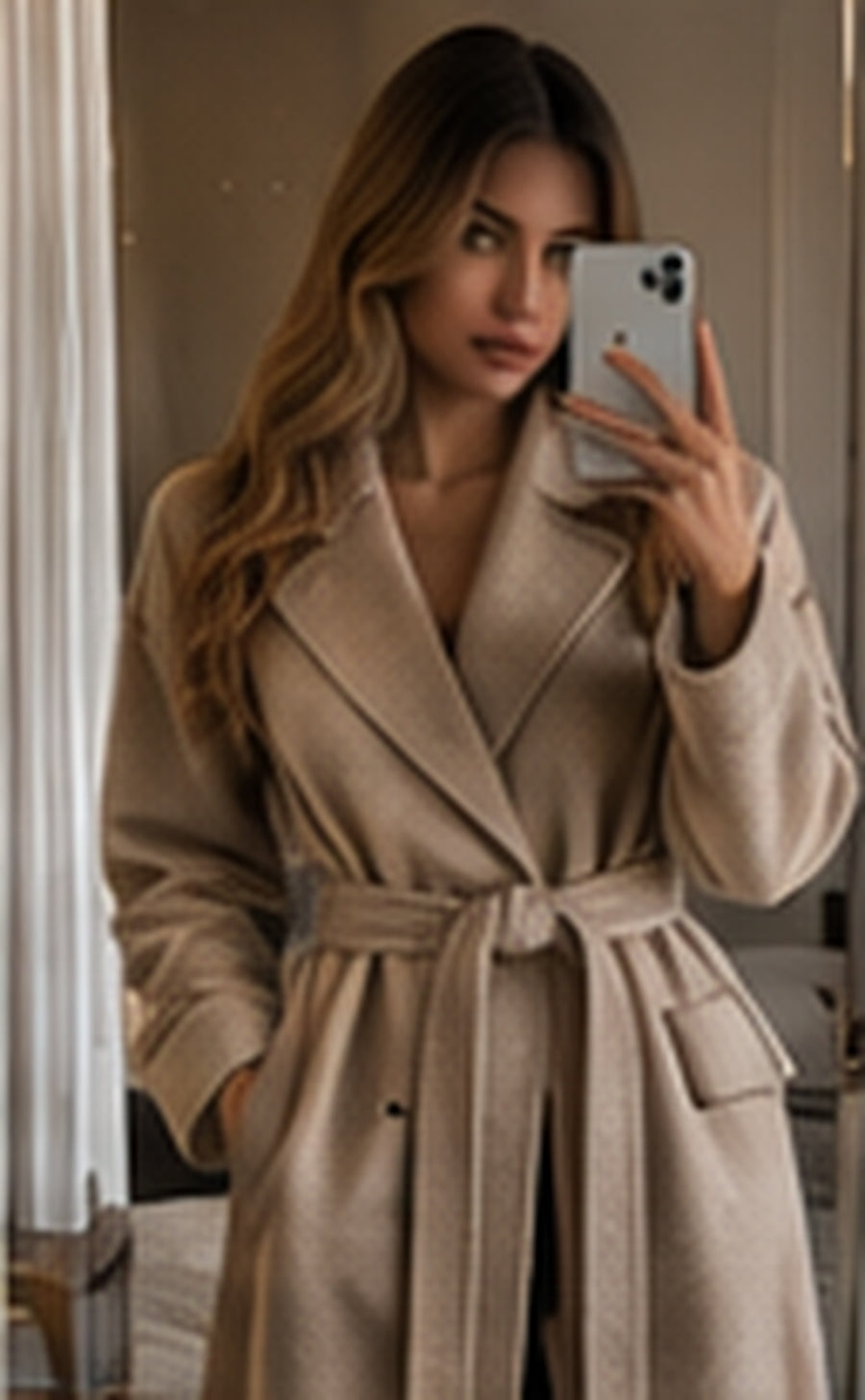 Studio Verona Darted Belted Coat — Stone Tonal Hardware