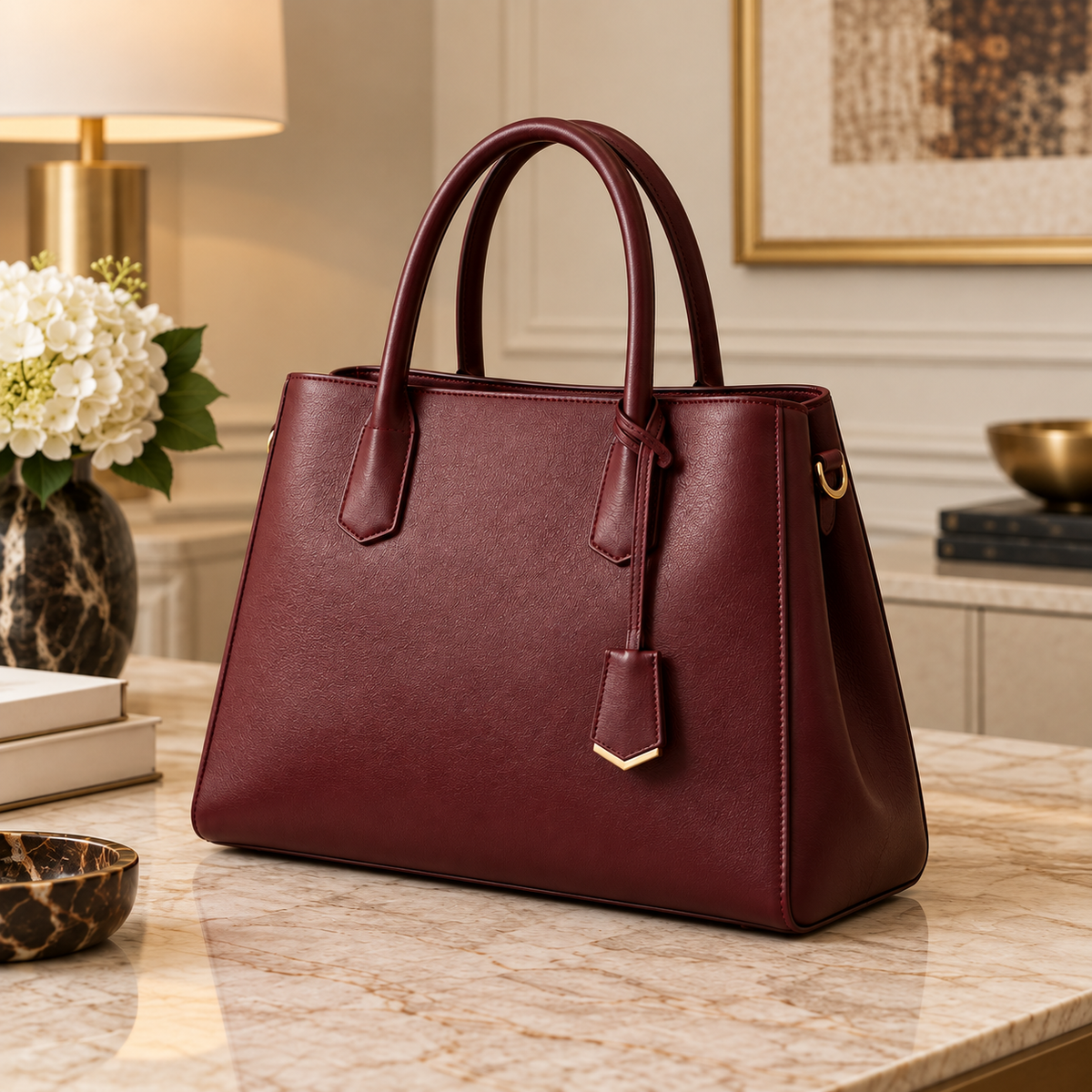 Violet Minimal Hardware City Tote | Oxblood / Minimal Branding
