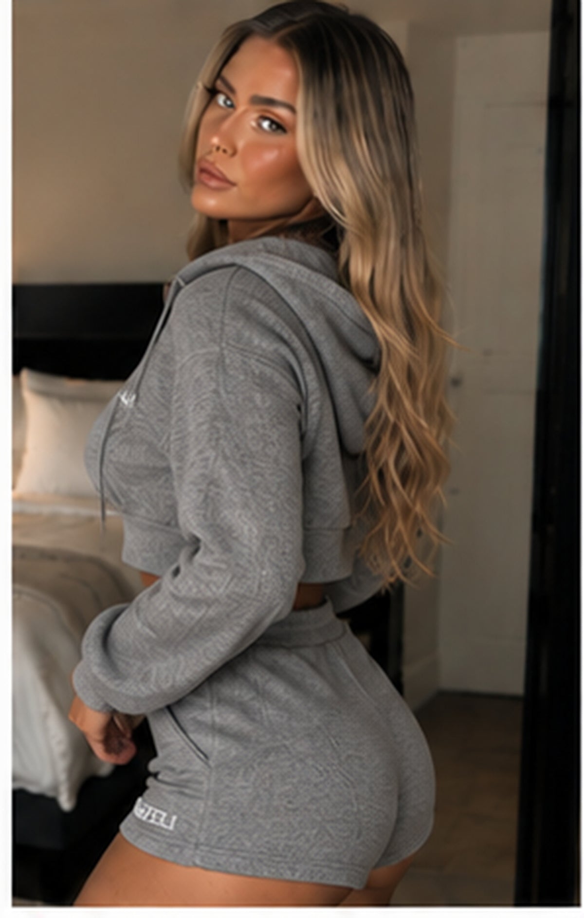 Charcoal Vittoria Cinched Cuff Zip Hoodie Set with Light Stretch